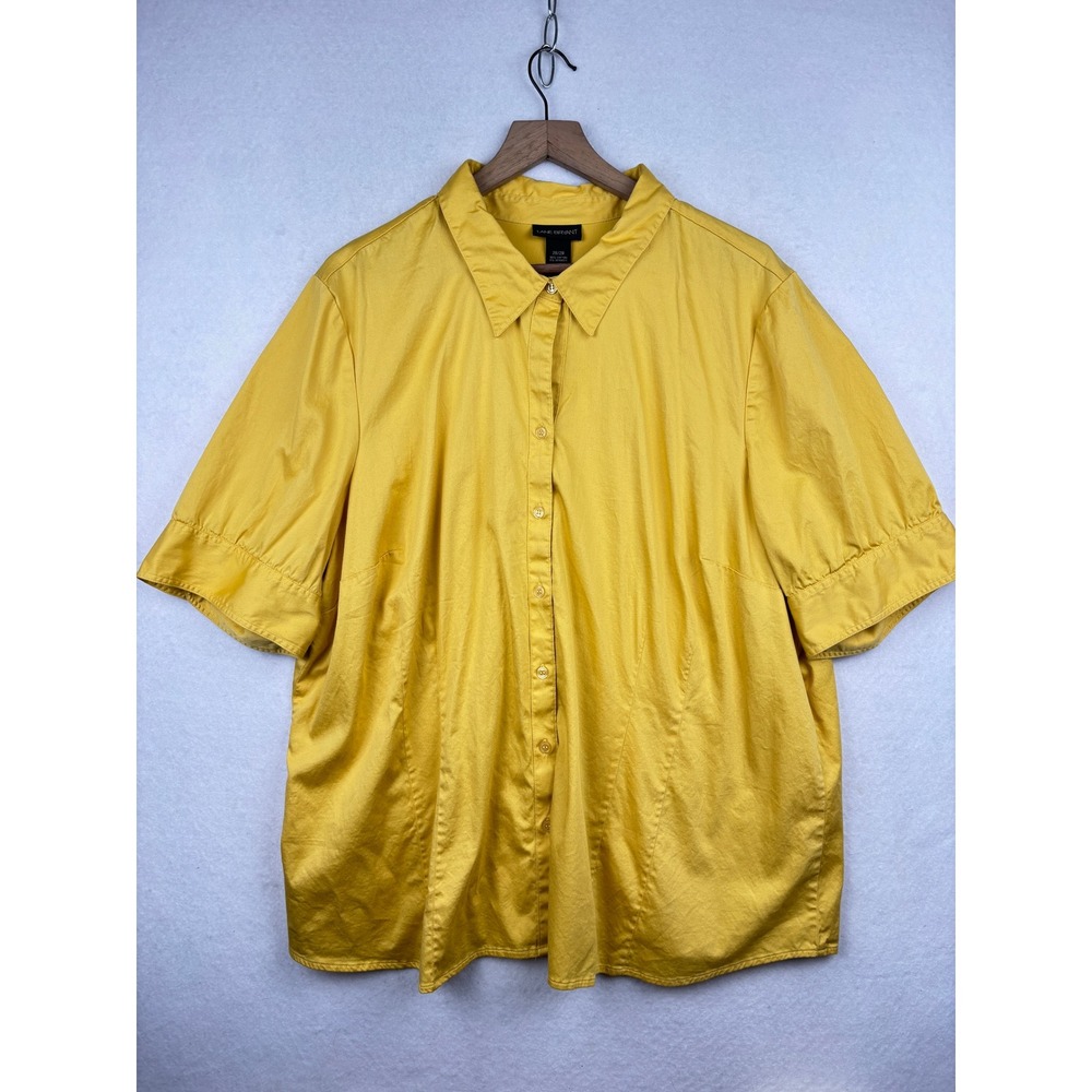 Lane Bryant‎ Button Down Shirt Womens 26 28 Short Sleeve Plus Size Yellow